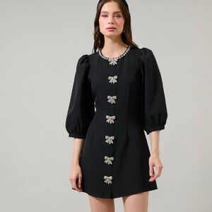 SUGARLIPS  ⭐️NEW*⭐️Size Small  Winona Rhinestone Bow A-Line Mini Dress 🎄